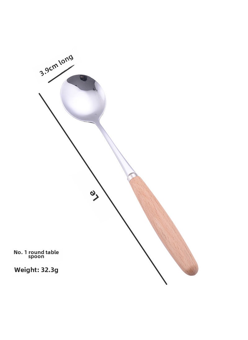 Stainless Steel Cutlery Wooden Handle SetNo.1 round spoon No.1 round spoon