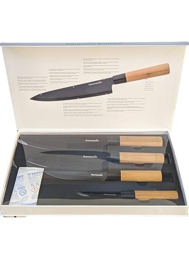 Kitchen Knife Set 4 Pieces with Stainless Steel Blade and Natural Wood Handle