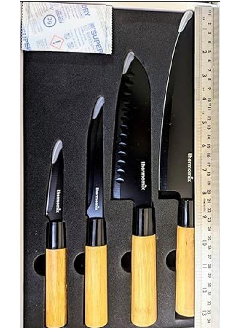 Kitchen Knife Set 4 Pieces with Stainless Steel Blade and Natural Wood Handle