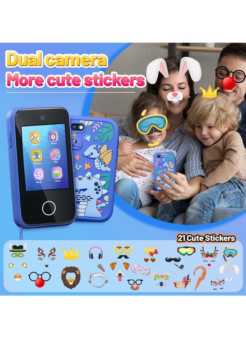 Kids Smart Phone Toys for Boys Ages 3-7 with Dual Camera - Toddler Phone Toys with Learning Games, Travel Toys with MP3 Music Player for Birthday Gifts for 3 4 5 6 7 Year Old Kids (Blue1)