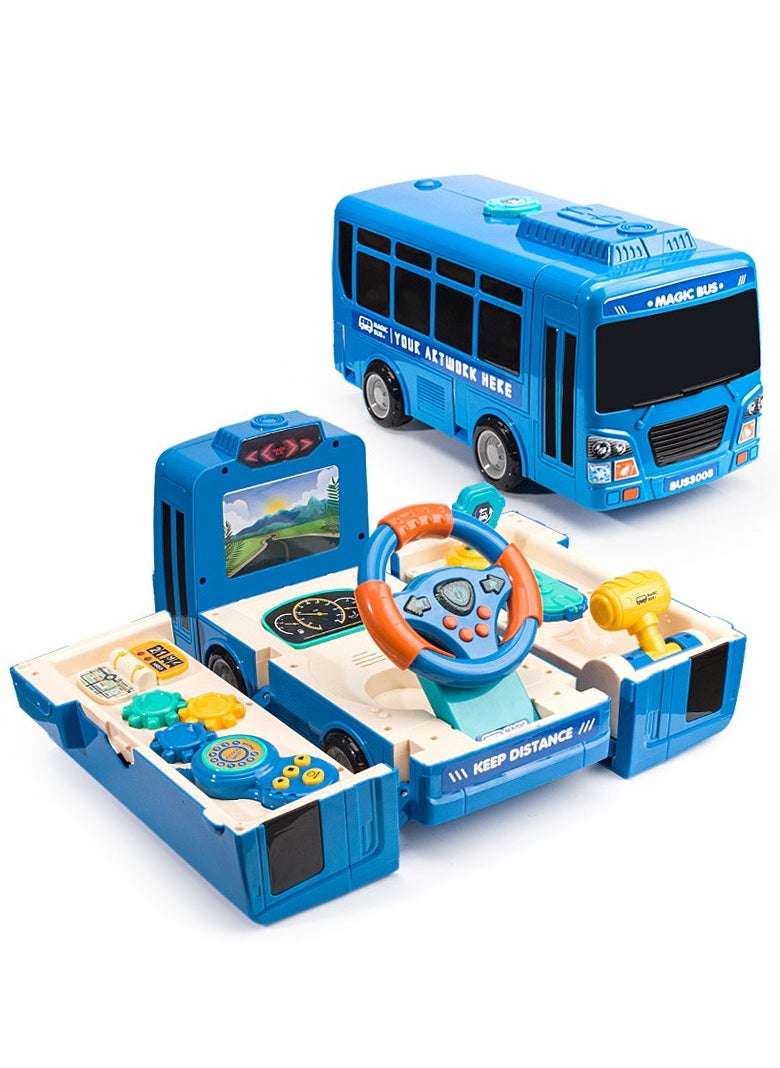 School Bus Toy with Sound and Light Simulation Steering Wheel Gear Toy Musical School Bus Toy for Toddler, Educational Bus Driving Toy Multifunction Preschool Gift Children Boy Girl Toy