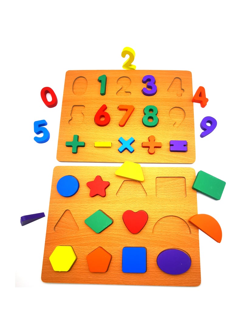 Educational Wooden Puzzle for Toddlers – Numbers, Shapes, and Counting Board , Kids Learning Board ,Fun Educational Toys for Toddlers and Preschoolers(In 1 pair)