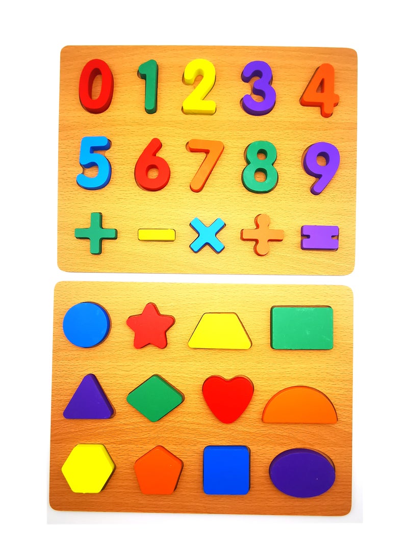 Educational Wooden Puzzle for Toddlers – Numbers, Shapes, and Counting Board , Kids Learning Board ,Fun Educational Toys for Toddlers and Preschoolers(In 1 pair)