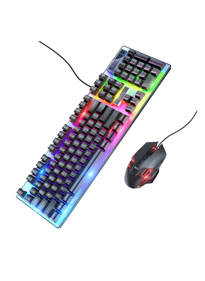 hoco GM18 Luminous Gaming Keyboard and Mouse Set (Russian Version) – Wired USB, Tri-Color Rainbow LED, 104 Keys