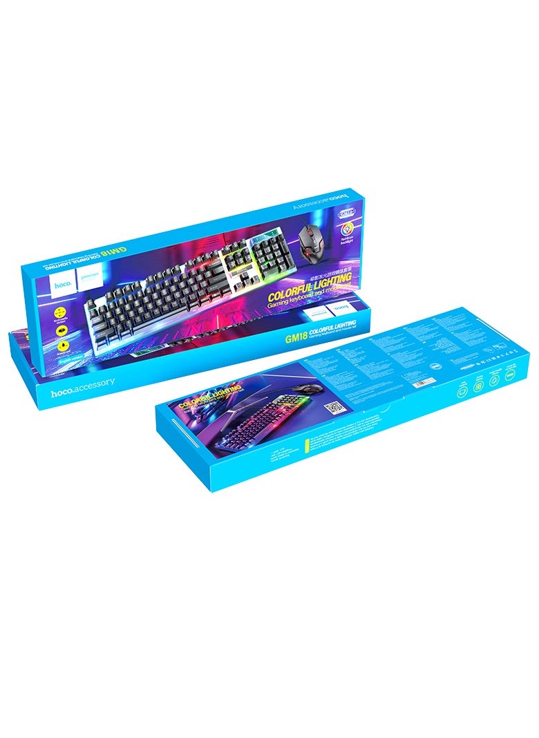 hoco GM18 Luminous Gaming Keyboard and Mouse Set (Russian Version) – Wired USB, Tri-Color Rainbow LED, 104 Keys