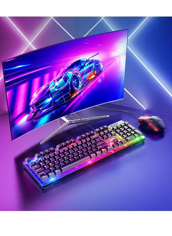 hoco GM18 Luminous Gaming Keyboard and Mouse Set (Russian Version) – Wired USB, Tri-Color Rainbow LED, 104 Keys