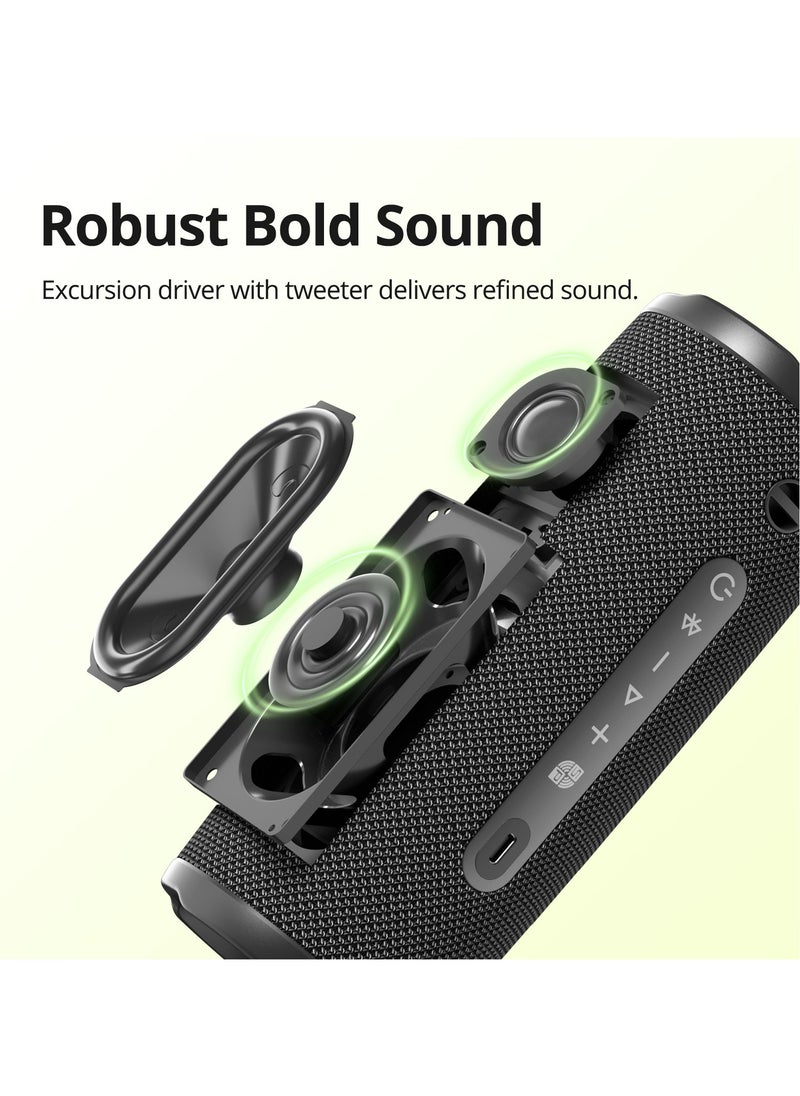 Tronsmart Mirtune C3 Plus 30W Loud Stereo Sound, IPX7 Waterproof, TWS Pairing, 18H Playtime - Portable & Durable Outdoor Bluetooth Speaker Black