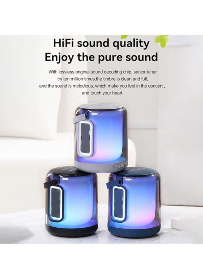 Q Pro Portable Bluetooth Speaker with LED Lights, Waterproof Wireless Stereo Sound, Mini Outdoor Bluetooth Speaker for Travel, Home Audio, FM Radio, USB & AUX Input, Loud Bass, Lightweight Party Speaker, Small Wireless Speaker for Music, High-Quality Portable Speaker with Subwoofer - Black