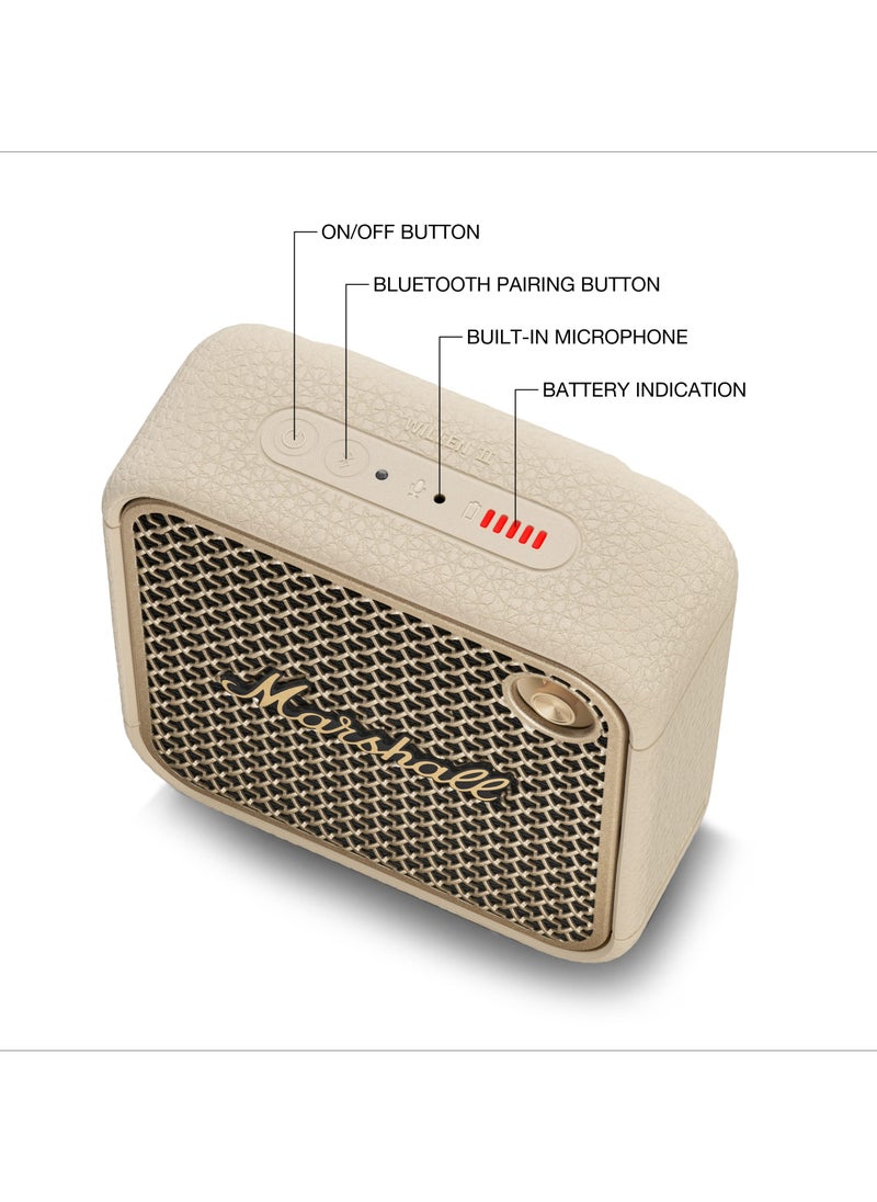 Marshall Willen II Wireless Bluetooth Speaker, over 17+ Hours Playtime, Dust and Waterproof Design (Cream)