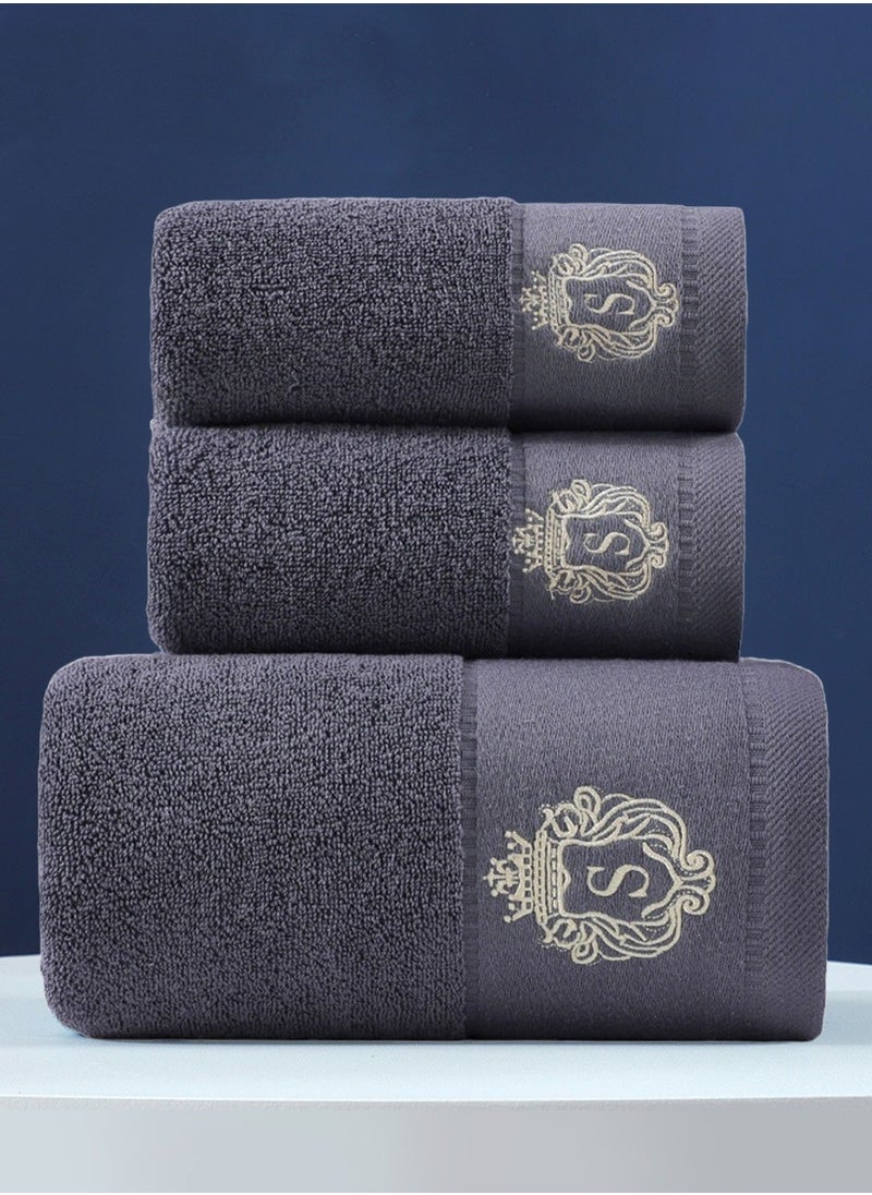 3PCS Cotton Bath Towel Set Fast Absorbent Skin-friendly and Soft Bath Towel*1PCS and 2PCS Towels Grey