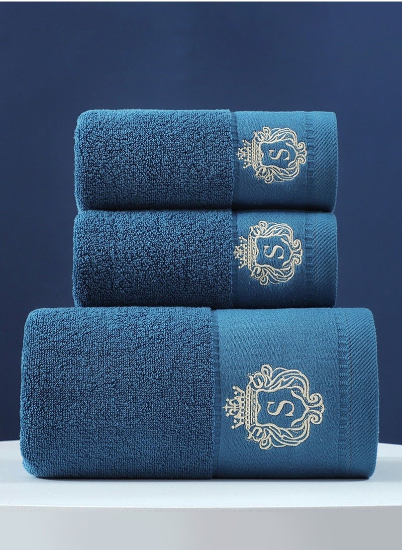 3PCS Cotton Bath Towel Set Fast Absorbent Skin-friendly and Soft Bath Towel*1PCS and 2PCS Towels Blue