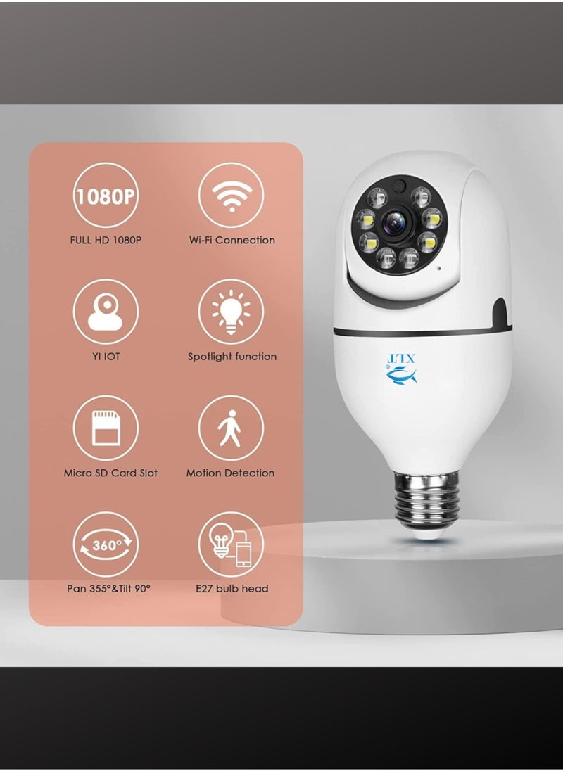 Smart WIFI Led Light Bulb Security Camera, 360 Degrees 1.0MP Cam Home  IP Camera, with Night Vision, Two Way Audio, Smart Motion Detection