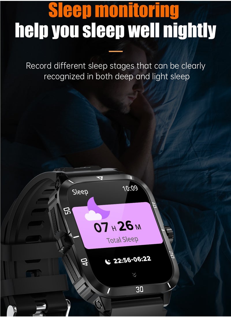 Smart Watch For Men 1.96 inch HD Screen 430mAh Large Battery 100+ Sports Modes Steel Black Smartwatch IP67 Waterproof Extra Silicone Strap