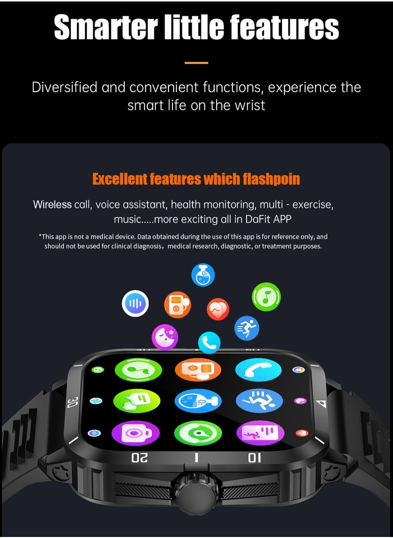 Smart Watch For Men 1.96 inch HD Screen 430mAh Large Battery 100+ Sports Modes Steel Black Smartwatch IP67 Waterproof Extra Silicone Strap