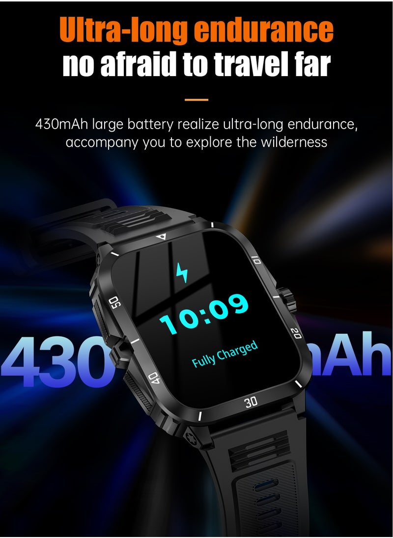 Smart Watch For Men 1.96 inch HD Screen 430mAh Large Battery 100+ Sports Modes Steel Black Smartwatch IP67 Waterproof Extra Silicone Strap
