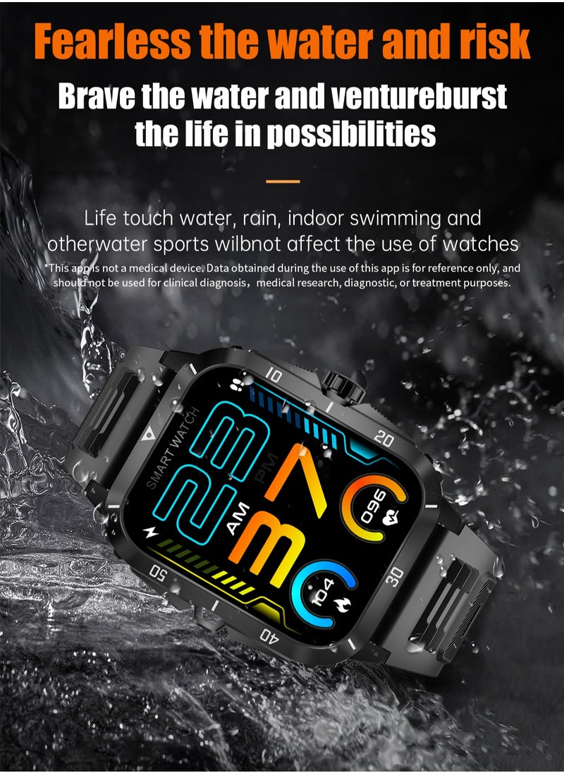Smart Watch For Men 1.96 inch HD Screen 430mAh Large Battery 100+ Sports Modes Steel Black Smartwatch IP67 Waterproof Extra Silicone Strap