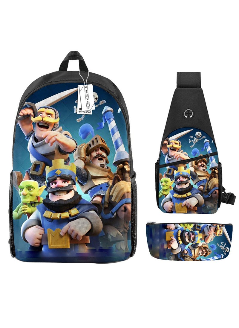 Backpack polyester schoolbag large-capacity cross-body bag student (new three-piece set)\\B03-: Village Battle/Tribal Bar Clash of Clans