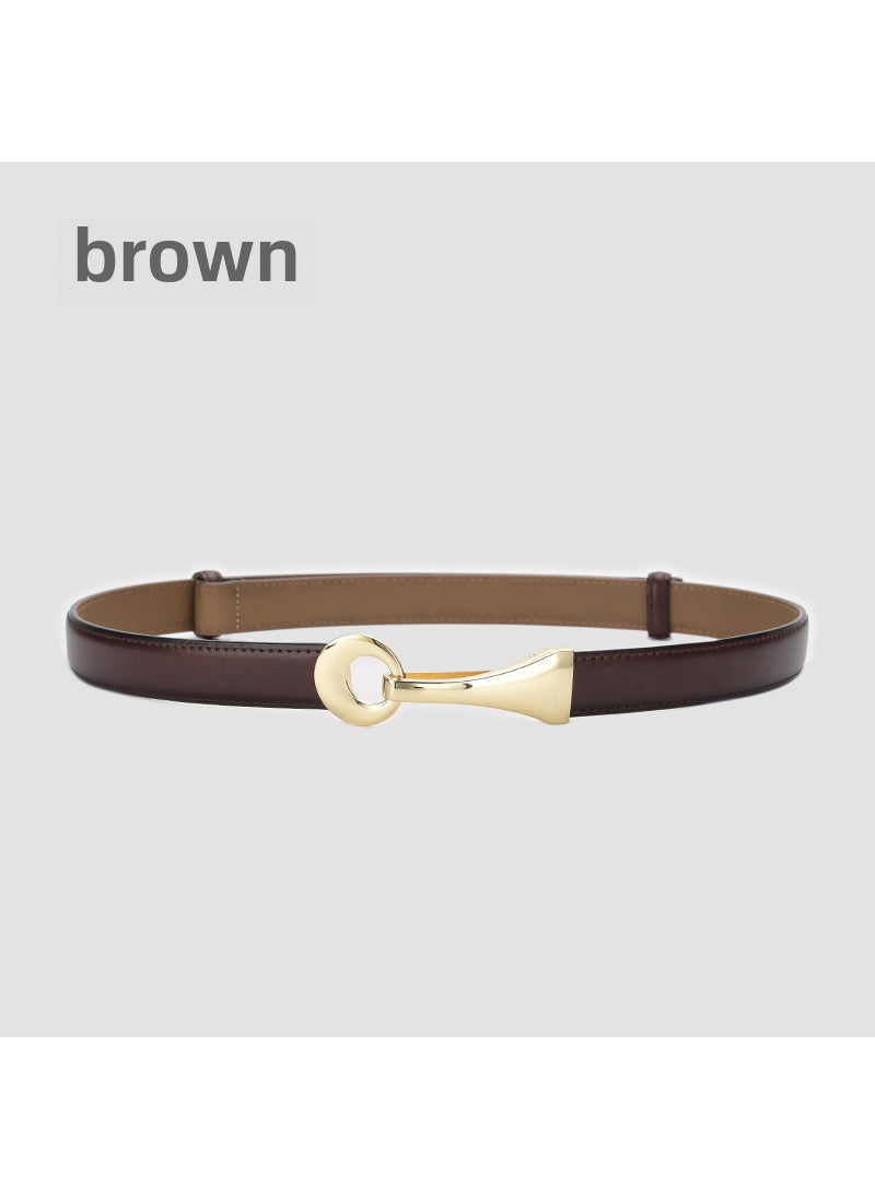 Genuine Leather Belt Womens Dress Thin Belt Suit All-match Leather Belt Thin Womens Fashion Belt Belt 25067-Coffee