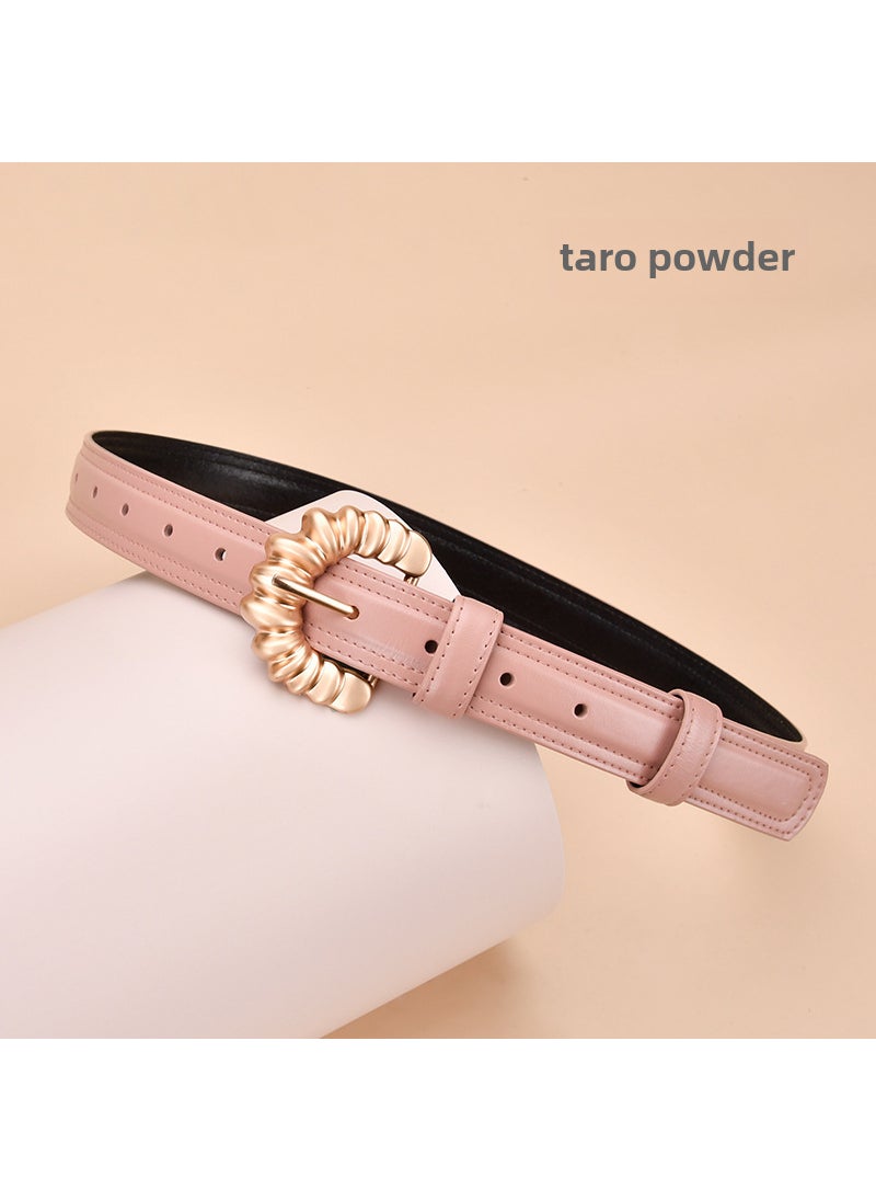 Womens belt irregular letter buckle simple belt real leather Korean version of Joker womens belt manufacturers wholesale 30164-Taro flour