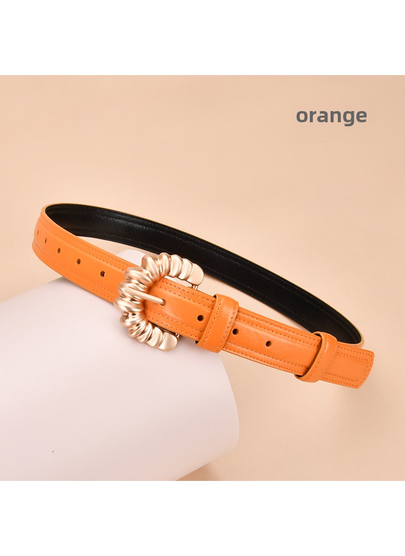 Womens belt irregular letter buckle simple belt real leather Korean version of Joker womens belt manufacturers wholesale 30164-Orange