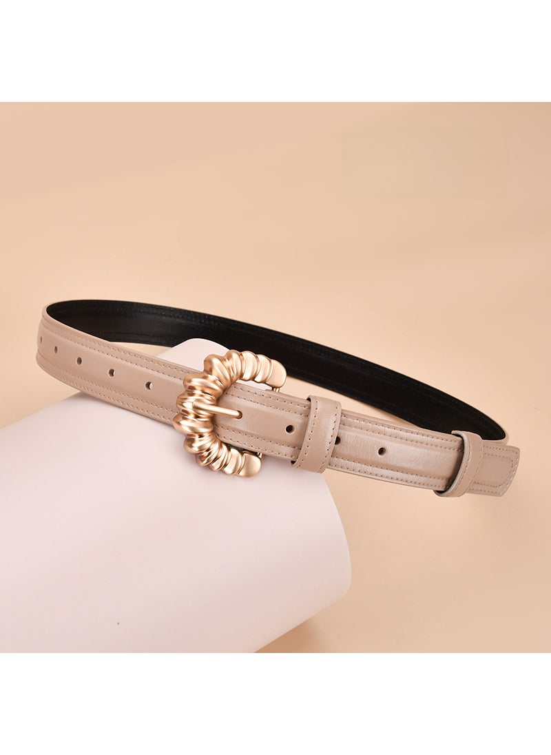 Womens belt irregular letter buckle simple belt real leather Korean version of Joker womens belt manufacturers wholesale 30164-shallow khakis