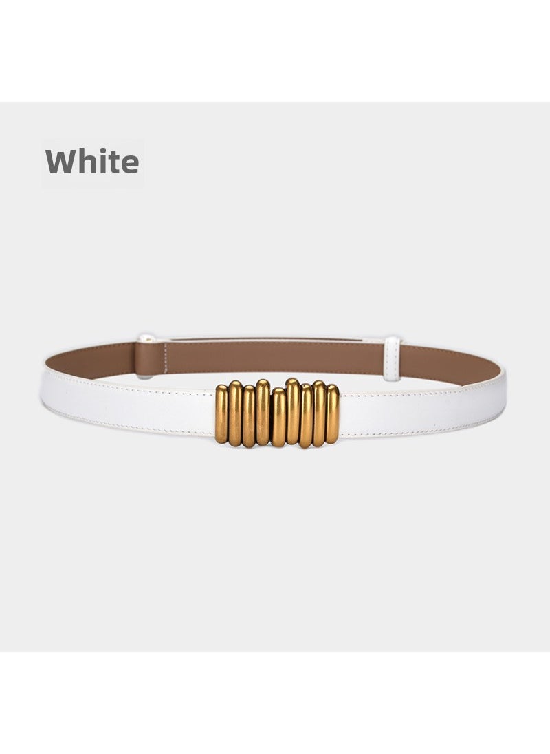 Korean-style Belt Womens Fashionable Adjustable Cowhide Small Waist Seal Womens Genuine Leather Belt Exterior Decoration with Skirt Belt 25307-White