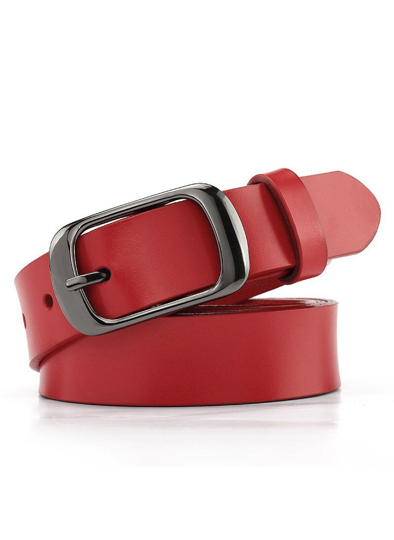 Womens Vintage Leather Belt for Casual Jeans 30086-Red