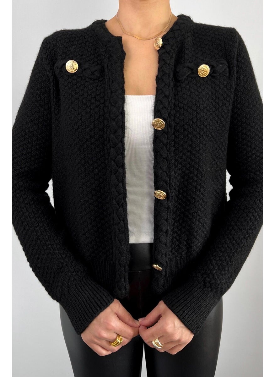 Women's Paris Black Hair Knit Detail Knitwear Cardigan / Jacket