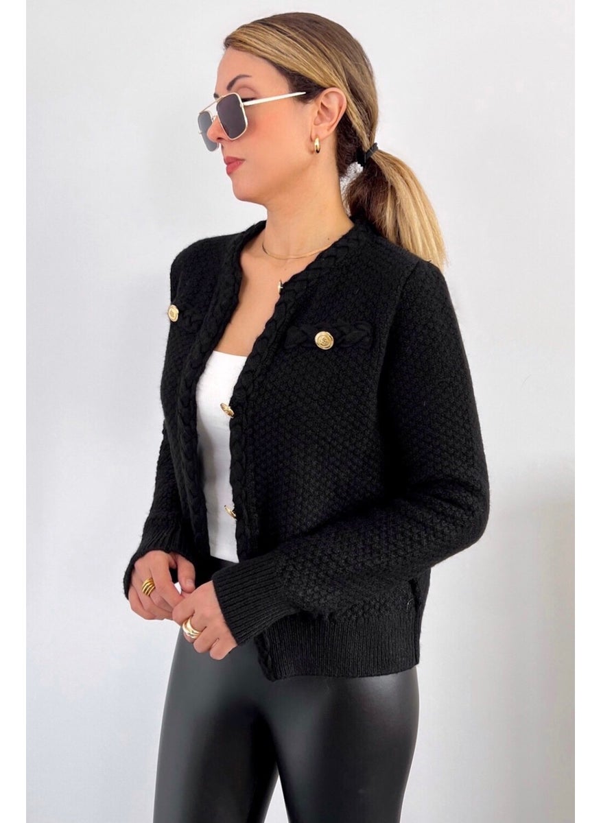 Women's Paris Black Hair Knit Detail Knitwear Cardigan / Jacket