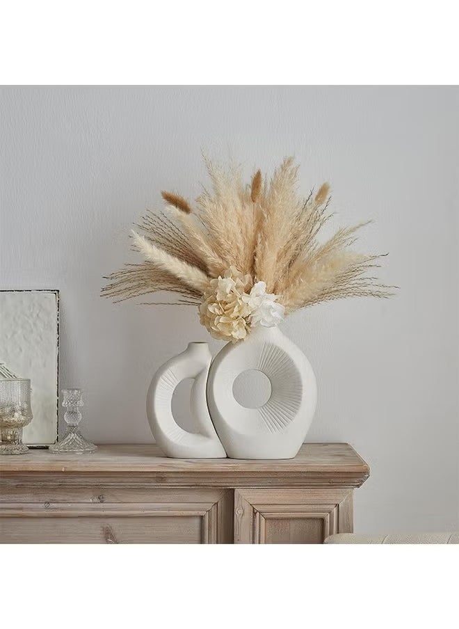 White Ceramic Vase Set of 2,Vase Set for Home Decor, Round Boho Vase for Pampas Grass and Flowers Decor, Modern Living Room, Bedroom, Fireplace, Farmhouse, and Centerpieces