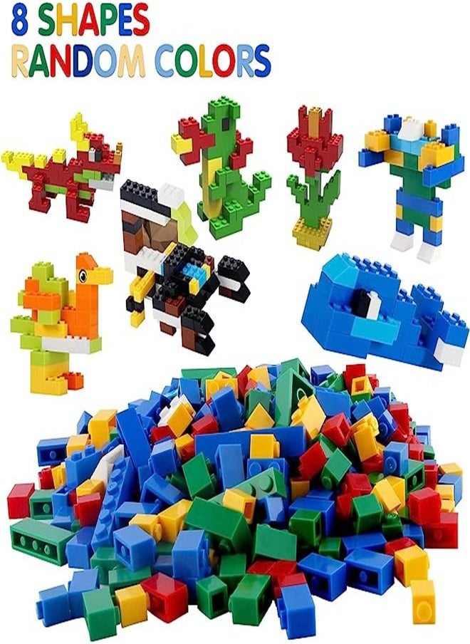 Goolsky Building Bricks 1000 Pieces, Basic Building Blocks with Random Colors, 8 Shapes, 1000Pcs Bulk Building Bricks for Kids Age 3+, Compatible to All Major Brands