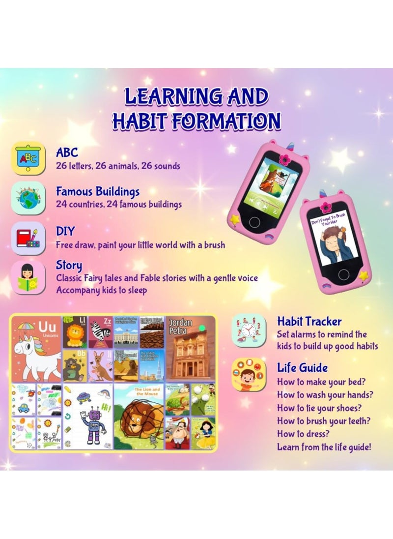 Kids Smart Phone Toys for Girls Ages 3-8 Toddler Play Travel Toys with Dual Camera Educational Learning Game Puzzle MP3 Music Player Birthday Gift for Kids Girls 3 4 5 6 7 8 Year Old (8 GB)-Pink