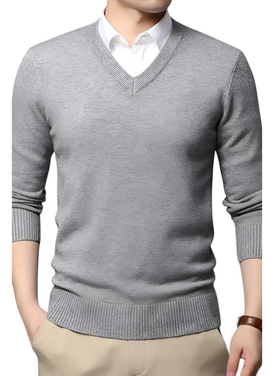 2-Pack Men's V Neck Long Sleeve Knitwear Non-Pilling Sweater Men's Slim Fit Sweater