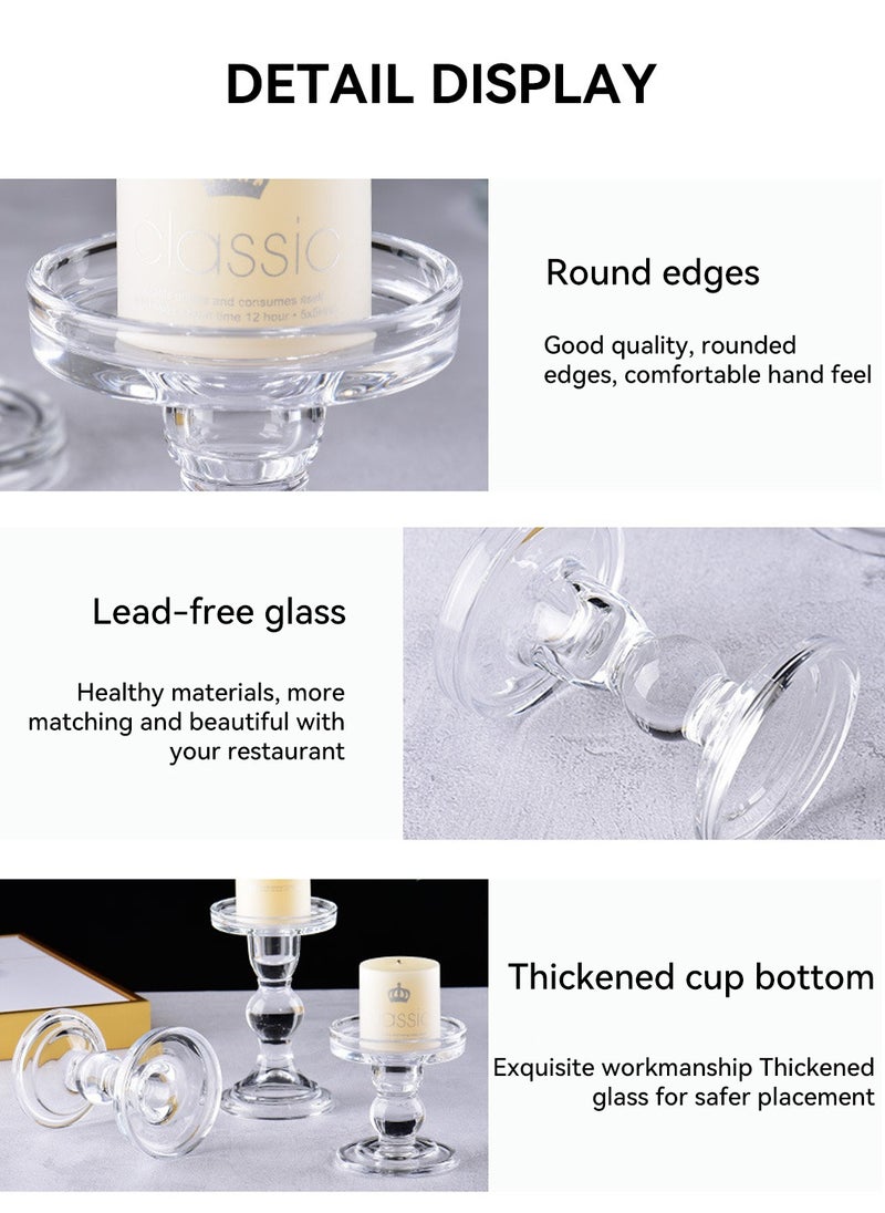 3-Piece Glass Candles Stand Clear Crystal Candle Holder for Pillar Taper Candle and Tealight