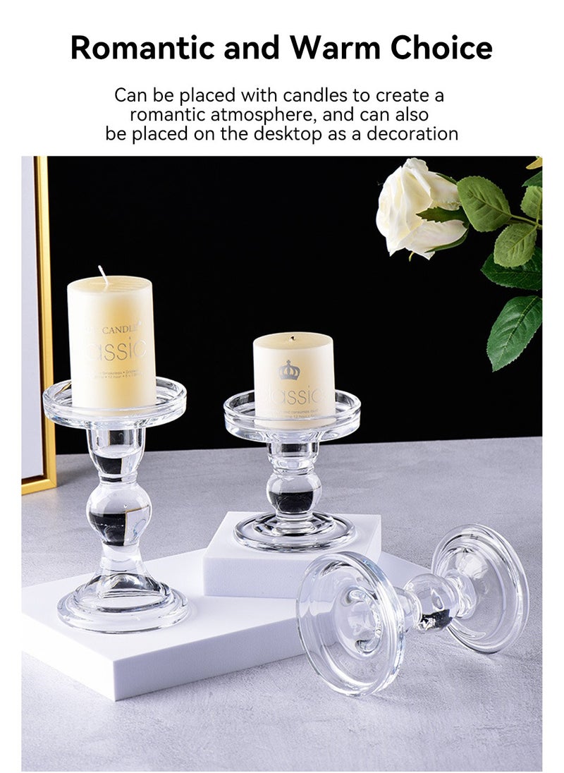 3-Piece Glass Candles Stand Clear Crystal Candle Holder for Pillar Taper Candle and Tealight