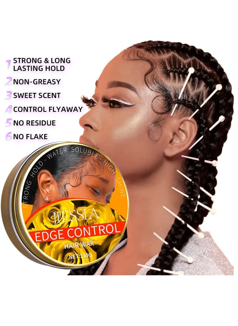 130g Edge Control Hair Wax Edge Control Max Hold Wax Fixing and Repairing Broken Curly Hair Hair Styling Gel Flyaway Hair Tamer Hair Finishing Gel Water Soluble Strong Hold Hair Gel