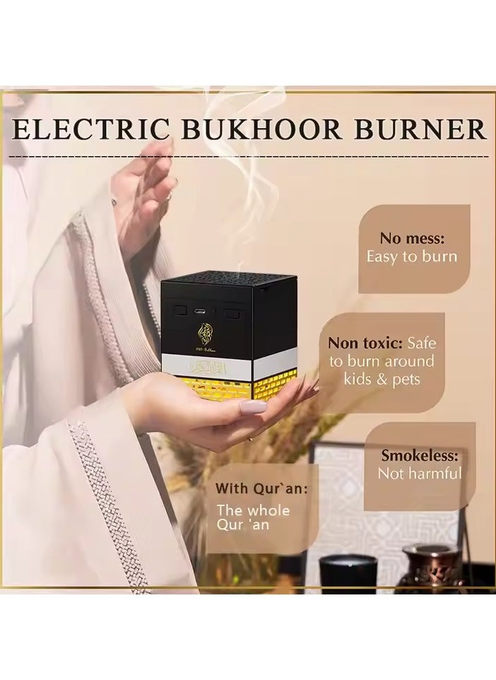 Kaaba Bakhoor Incense Burner with Quran Speaker, Remote Controlled Multi LED Night Lamp Featuring 114 Quran Chapters, 18 Reciters and 15 Languages, App Controlled Electric Incense Burner Perfect Gift for all Occasion