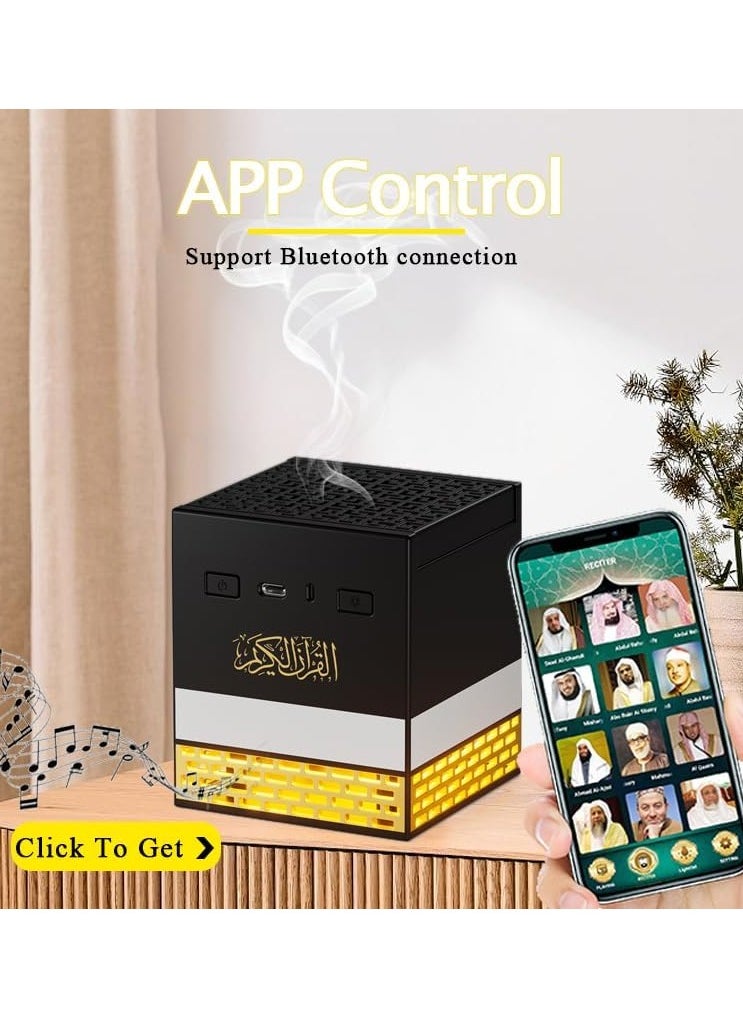 Kaaba Bakhoor Incense Burner with Quran Speaker, Remote Controlled Multi LED Night Lamp Featuring 114 Quran Chapters, 18 Reciters and 15 Languages, App Controlled Electric Incense Burner Perfect Gift for all Occasion