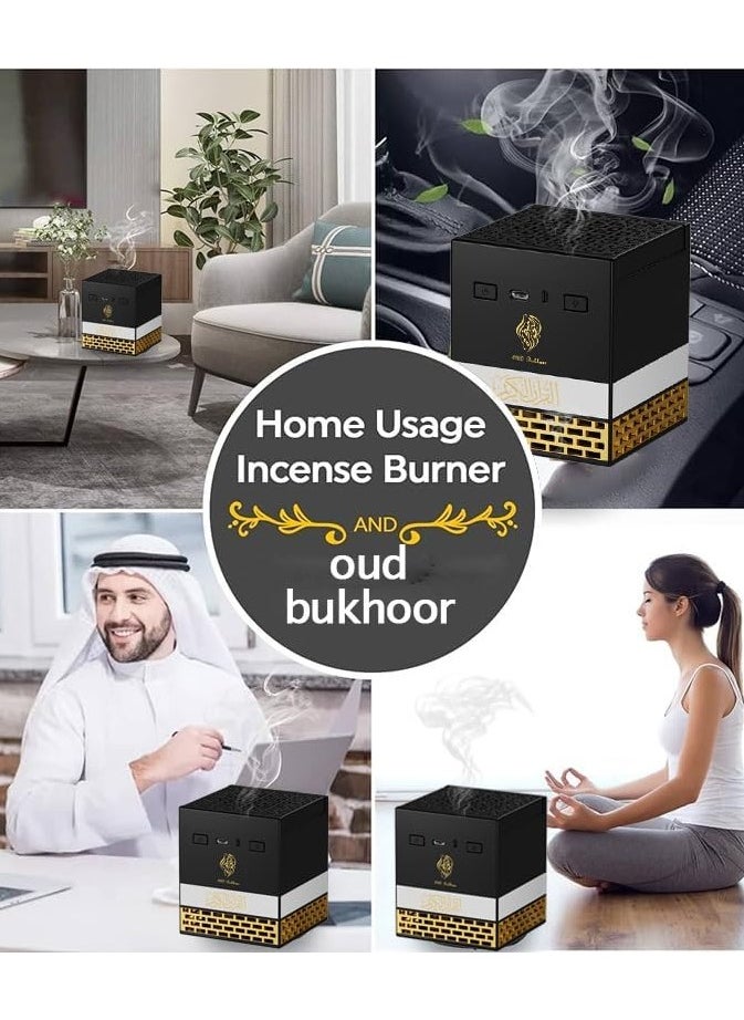 Kaaba Bakhoor Incense Burner with Quran Speaker, Remote Controlled Multi LED Night Lamp Featuring 114 Quran Chapters, 18 Reciters and 15 Languages, App Controlled Electric Incense Burner Perfect Gift for all Occasion