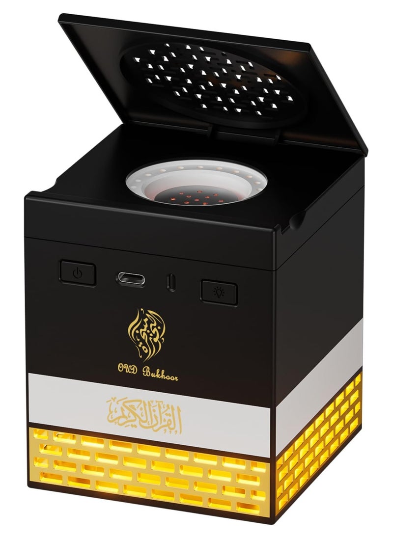 Kaaba Bakhoor Incense Burner with Quran Speaker, Remote Controlled Multi LED Night Lamp Featuring 114 Quran Chapters, 18 Reciters and 15 Languages, App Controlled Electric Incense Burner Perfect Gift for all Occasion