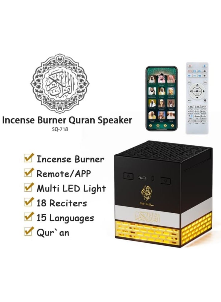 Kaaba Bakhoor Incense Burner with Quran Speaker, Remote Controlled Multi LED Night Lamp Featuring 114 Quran Chapters, 18 Reciters and 15 Languages, App Controlled Electric Incense Burner Perfect Gift for all Occasion