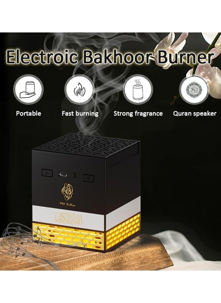 Kaaba Bakhoor Incense Burner with Quran Speaker, Remote Controlled Multi LED Night Lamp Featuring 114 Quran Chapters, 18 Reciters and 15 Languages, App Controlled Electric Incense Burner Perfect Gift for all Occasion