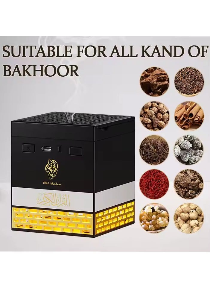 Kaaba Bakhoor Incense Burner with Quran Speaker, Remote Controlled Multi LED Night Lamp Featuring 114 Quran Chapters, 18 Reciters and 15 Languages, App Controlled Electric Incense Burner Perfect Gift for all Occasion