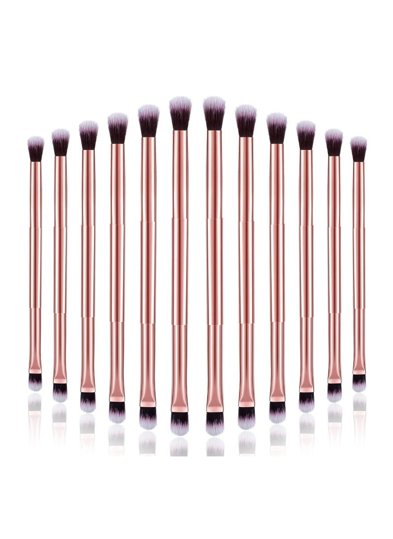 12 Pcs Eyeshadow Smudge Brush 2 in 1 Eyeshadow Brush Double Ended Concealer Brush Under Eye Small Soft Firm Pointed Foundation Makeup Applicator for Blending Eye Shadow Liner (Rose Gold)