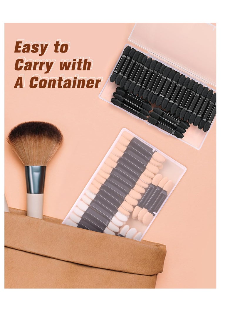 MORGLES 50Pcs Double Ended Eyeshadow Applicators Sticks with Organizer, Disposable Makeup Applicators, Sponge Tip Eye Shadow Brush Bulk