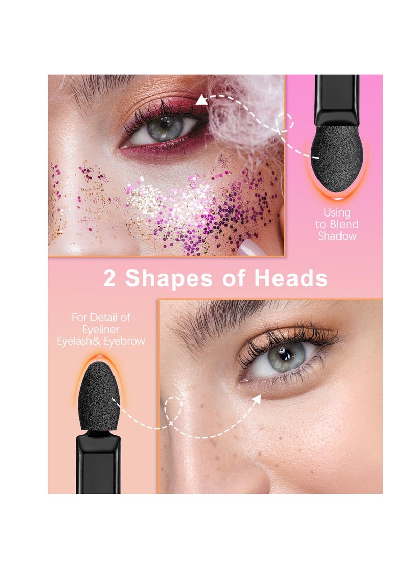 MORGLES 50Pcs Double Ended Eyeshadow Applicators Sticks with Organizer, Disposable Makeup Applicators, Sponge Tip Eye Shadow Brush Bulk