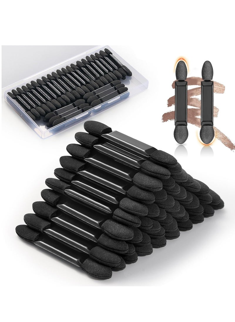 MORGLES 50Pcs Double Ended Eyeshadow Applicators Sticks with Organizer, Disposable Makeup Applicators, Sponge Tip Eye Shadow Brush Bulk