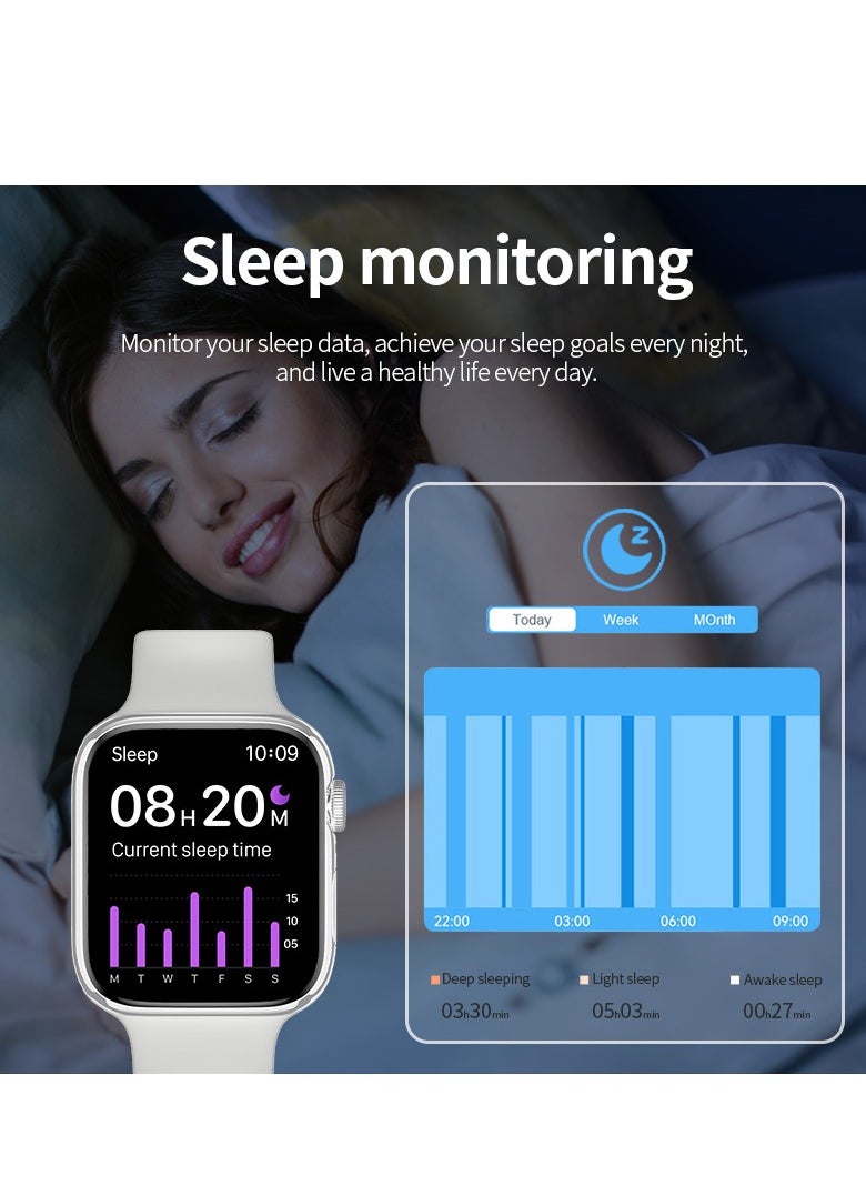 Smart Watch Full Touch Screen Series 8 Waterproof Sports Watch Silicone Grey Strap Support Arabic