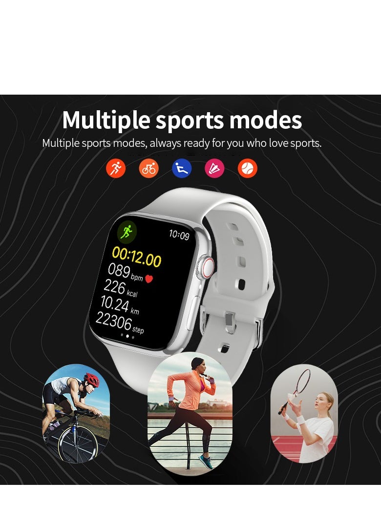 Smart Watch Full Touch Screen Series 8 Waterproof Sports Watch Silicone Grey Strap Support Arabic