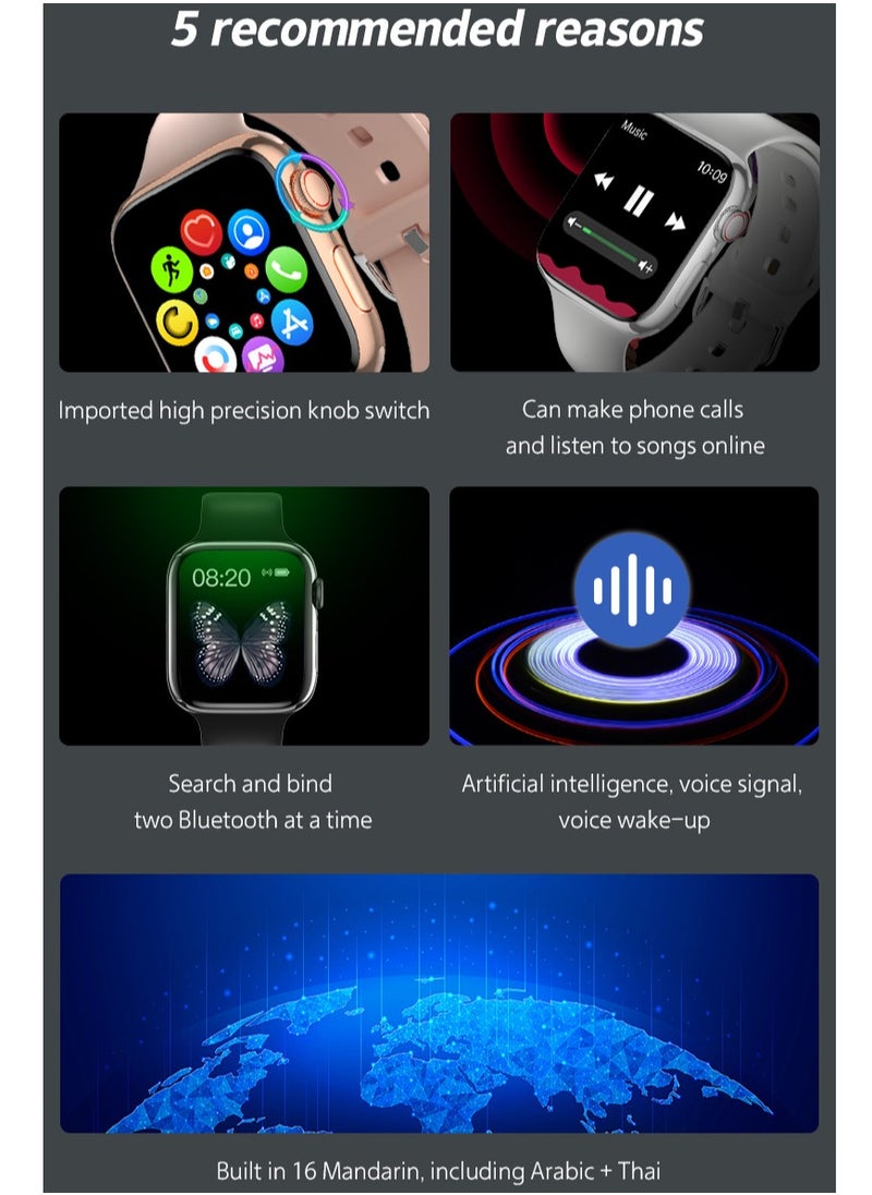 Smart Watch Full Touch Screen Series 8 Waterproof Sports Watch Silicone Grey Strap Support Arabic